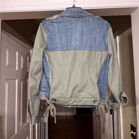 EUC Pilcro and the Letterpress Mixed Media Blue Denim & Green Twill Jacket SMALL - Picture 4 of 5